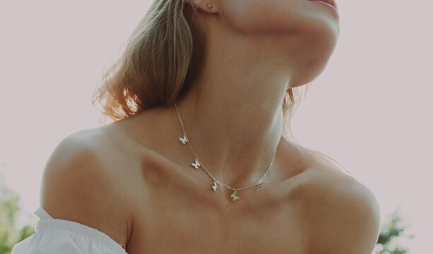 Beautiful female collarbone and necklace