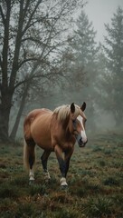 Obraz premium Horse in foggy surroundings.