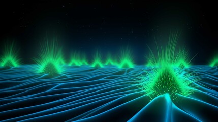 Fototapeta premium Futuristic Fractal Light Energy Wave Illustration in Black and Blue Pattern