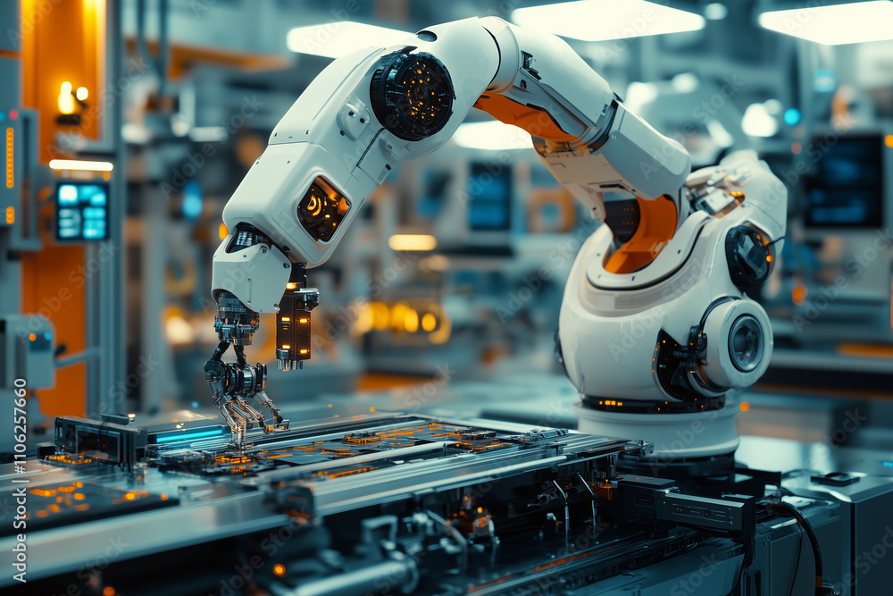Poster Futuristic CNC workshop showcasing advanced robotic arms in action