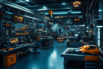 Fototapeta premium Futuristic engineering workshop filled with advanced technology and innovation