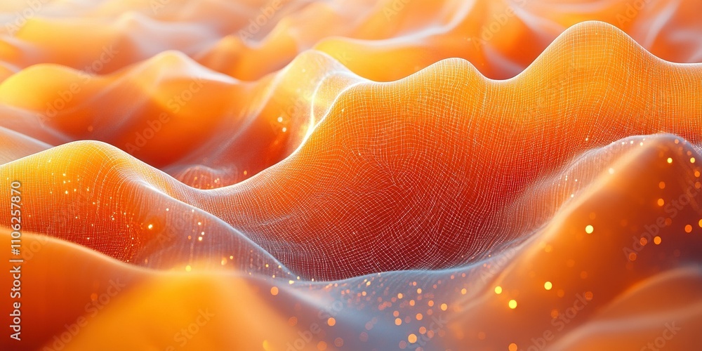 Poster vibrant orange waves of flowing fabric create an enchanting textured pattern in a surreal compositio