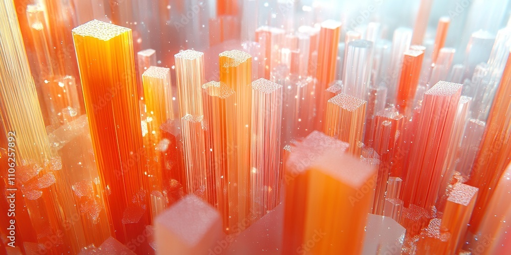 Poster colorful abstract landscape with sharp, shimmering structures illuminated by soft light