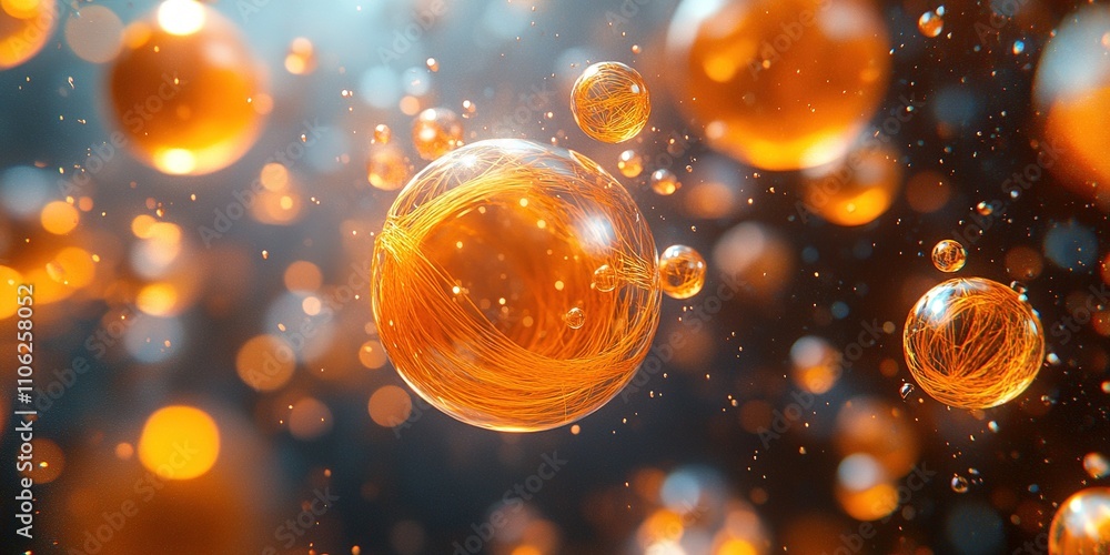 Poster vibrant orange bubbles in a shimmering background create a mesmerizing abstract scene of light and m