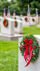 Honoring heroes with red ribbon wreaths and flags at Arlington National Cemetery during a peaceful moment of remembrance