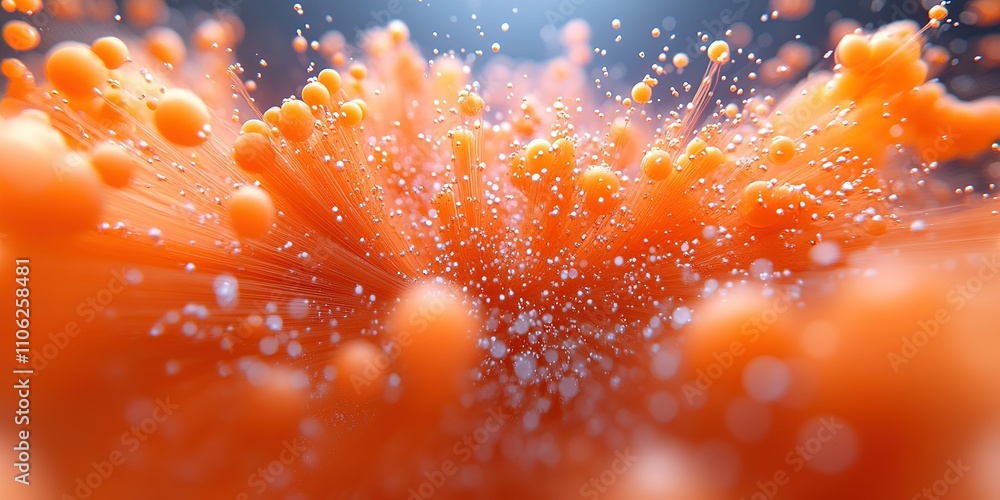 Poster explosive burst of orange particles creating a vibrant display of colors in a creative abstract desi
