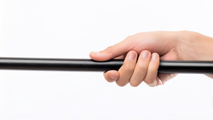 hand holding black rod  isolated 
