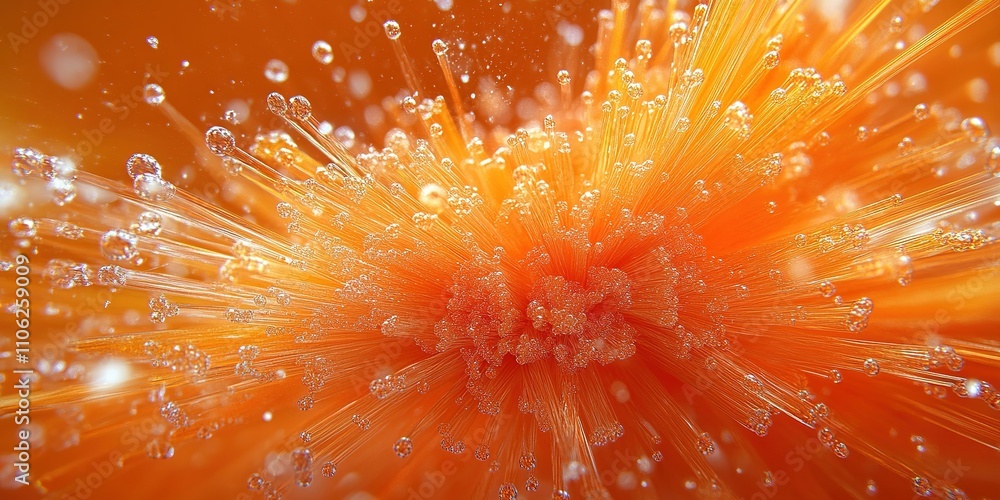 Poster vibrant burst of orange bubbles creating a dynamic underwater scene with energy and movement