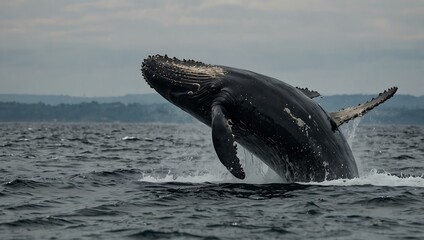 Obraz premium Humpback whale diving, lifting its tail out of the water.