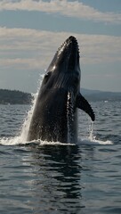 Fototapeta premium Humpback whale breaching the water’s surface.
