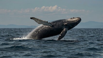 Obraz premium Humpback whale swimming in the ocean.