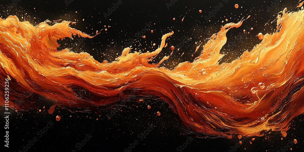 Poster dynamic orange waves of paint create a mesmerizing flow against a dark backdrop