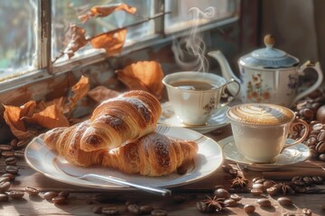 image of breakfast with croissants and coffee