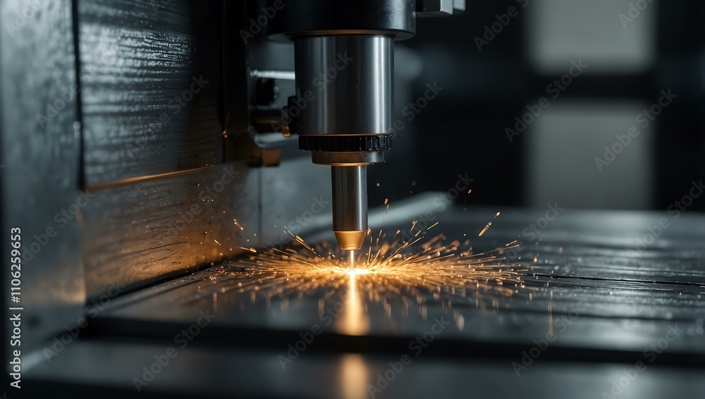 Poster hyper-realistic cnc milling machine in operation.