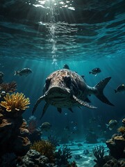 Fototapeta premium Hyper-realistic underwater adventure scene.