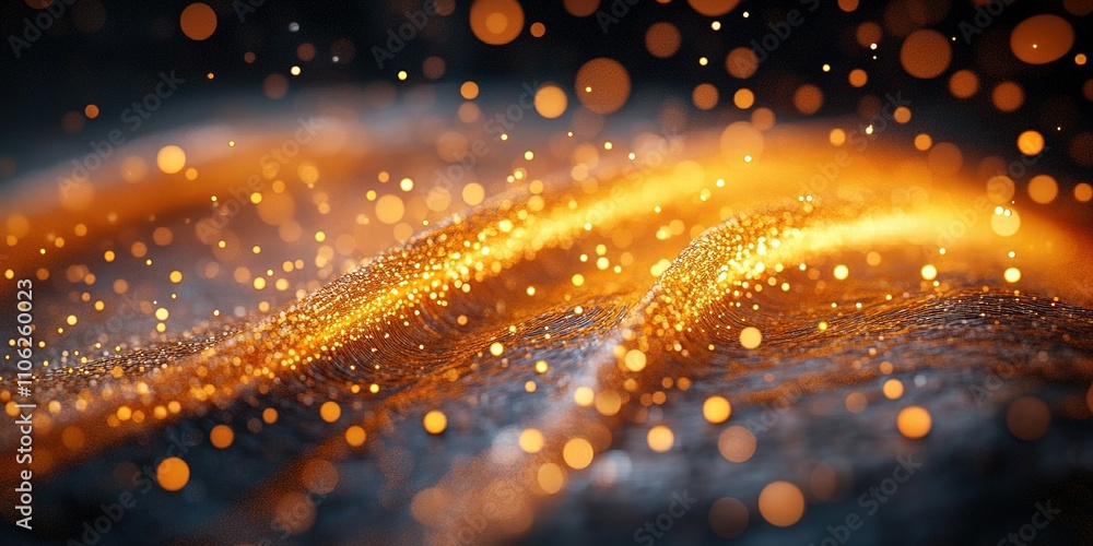 Poster flowing golden light creates a mesmerizing and dynamic atmosphere among waves of shimmering texture