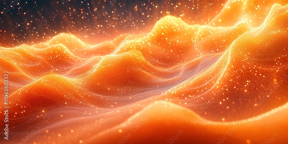 Poster beautiful abstract scene of glowing orange waves with sparkling details creating a warm atmosphere
