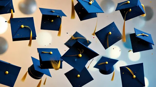 Graduation Celebration with Caps Tossed in the Air

