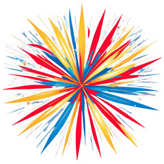 Fototapeta premium Vivid firework starbursts in red, blue, and gold, isolated for New Year celebration promotions or invitations.