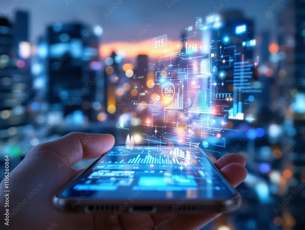 Poster digital tablet with futuristic hologram interface