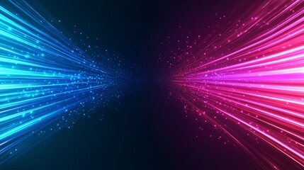 Abstract neon blue and pink laser grid tunnel background, cyberpunk design with glowing lines for digital video wall or virtual reality space