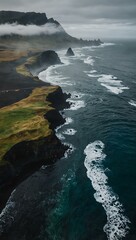 Icelandic coastline shrouded in mist.
