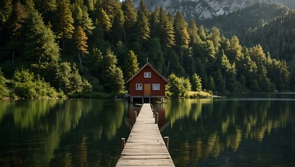Obraz premium Idyllic Bavarian boathouse by a lake.