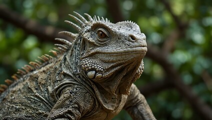 Iguana perched on a tree.