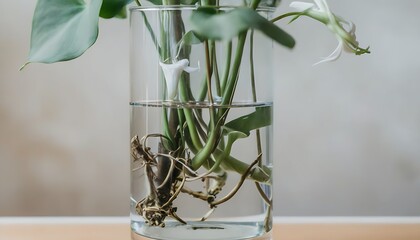 Close-up display of a plant in a glass vase