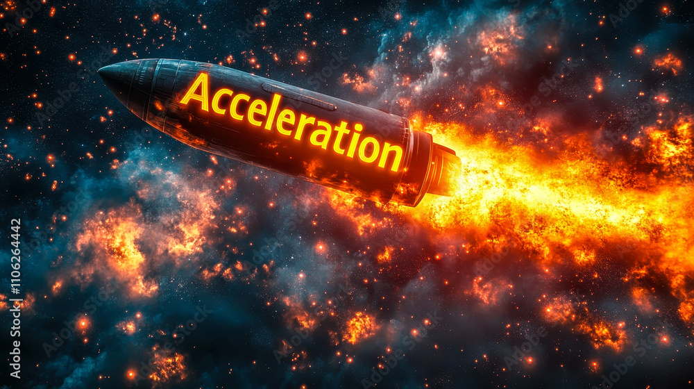 Aufkleber conceptual rocket launch symbolizing acceleration and progress in outer space