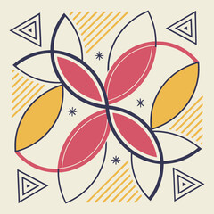 Naklejka premium A blend of triangles, circles, and rectangles with bold and pastel colors arranged in a modern style.