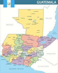 Obraz premium Guatemala Map Vector New 2024 Colorful - Customizable layered political map of Guatemala with administrative divisions for website, education, reports, news, politics, print, poster and wallpaper