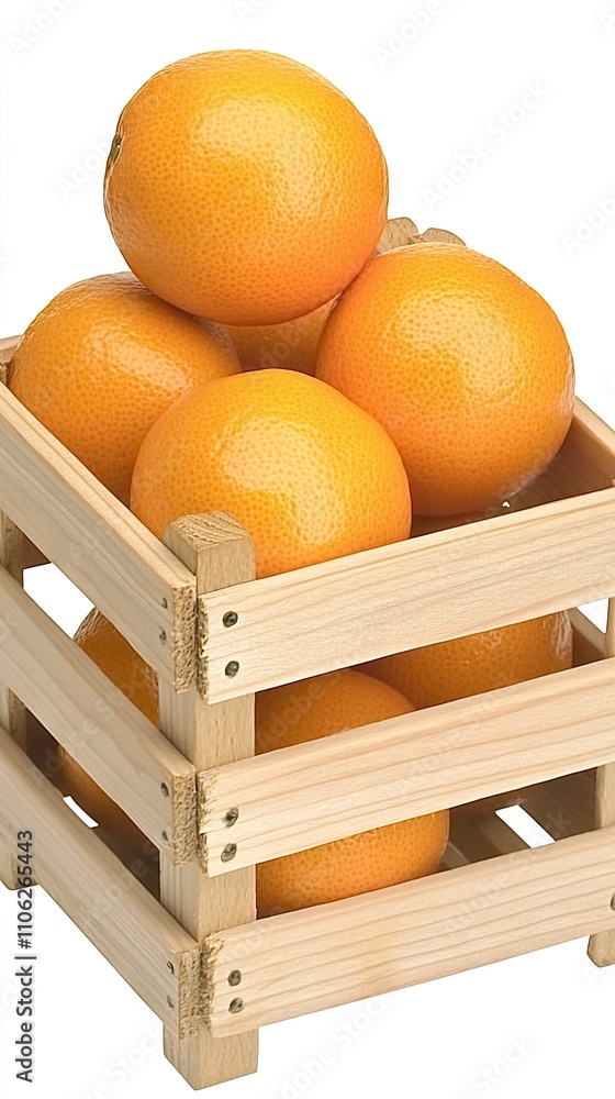Poster fresh tangerines in a rustic wooden crate creating a vibrant display against a clean white backgroun