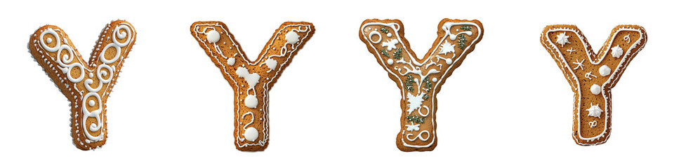 Obraz premium Alphabet Y, made with gingerbread cookie, Logo design, letter, isolated on a transparent background