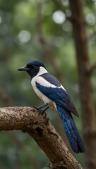 Indian white-tailed magpie perched on a branch.