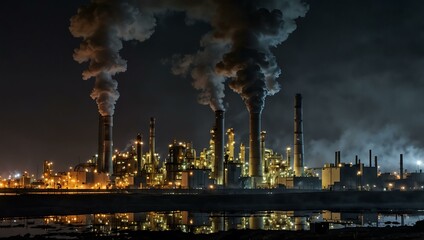 Industrial facilities emit smoke, highlighting environmental concerns in energy production.