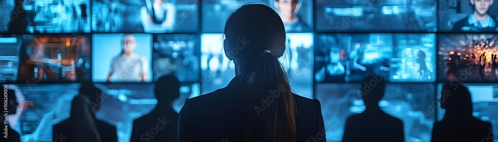 Aufkleber a group of professionals observing multiple screens in a modern office space, highlighting teamwork 