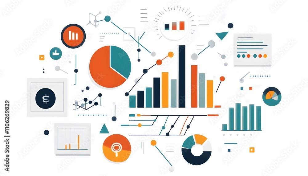 Poster a vibrant and modern infographic displaying various types of data analysis