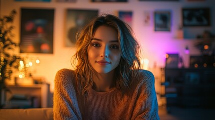 Relaxed Woman in a Cozy, Artistic Room

