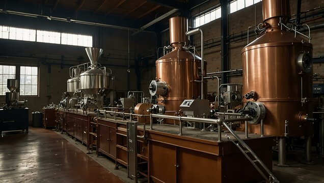 Interior of a coffee roastery showing production machinery.