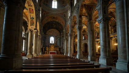 Fototapeta premium Interior of the 16th-century baroque San Siro Basilica.