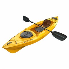 Yellow kayak with paddle isolated on white background