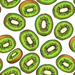Fototapeta premium Kiwi slices forming a vibrant and refreshing seamless pattern