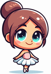 Obraz premium Cute cartoon ballet dancer girl smiling on a white background with copy space