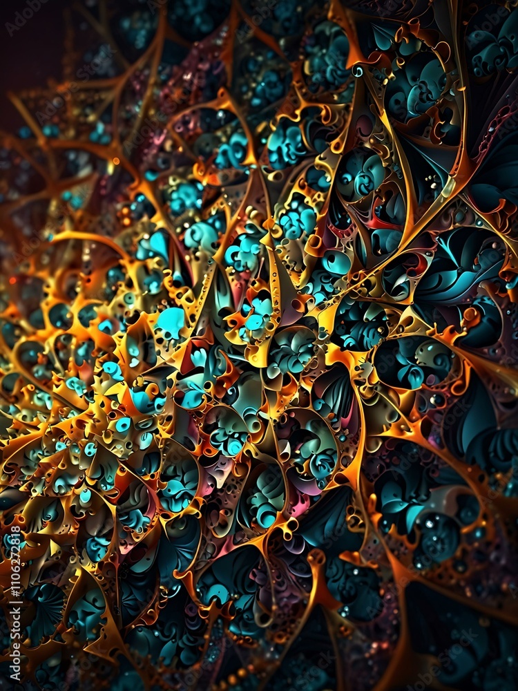 Poster intricate fractal design with imaginative patterns.