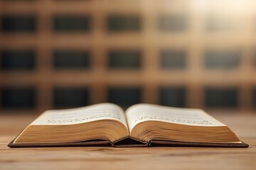 Obraz premium The Quran book placed on a wooden stand, opened to a beautifully decorated page, symbolising spirituality, reverence, and the sacred teachings of Islam