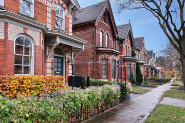 Street of old Victorian style houses with gables
