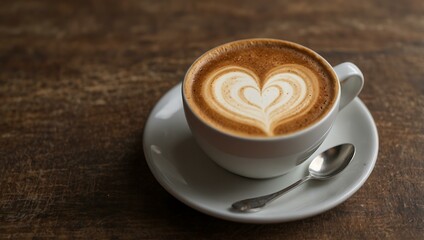 Fototapeta premium Inviting cappuccino with heart-shaped chocolate design.
