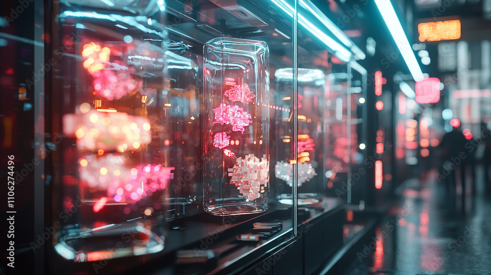 Poster ai-generated neon art display urban gallery visual art futuristic environment close-up view technolo