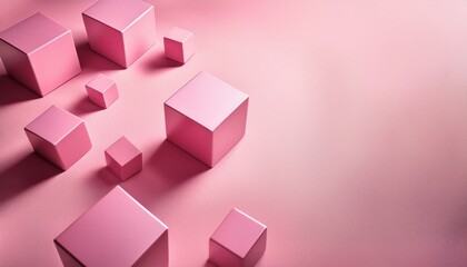 Obraz premium 3D floating pink cubes on a pink color background; graphic resources; graphic elements; multiple cubes floating with solid color background; digital cubes in the air; boxes floating in the space; cube
